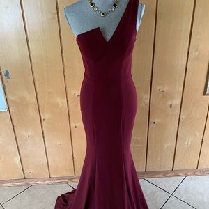 Betsy & Adam Long formal burgundy dress